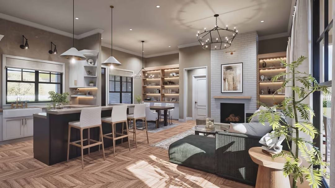 Herringbone Floors and a Fireplace That Earns Its Keep