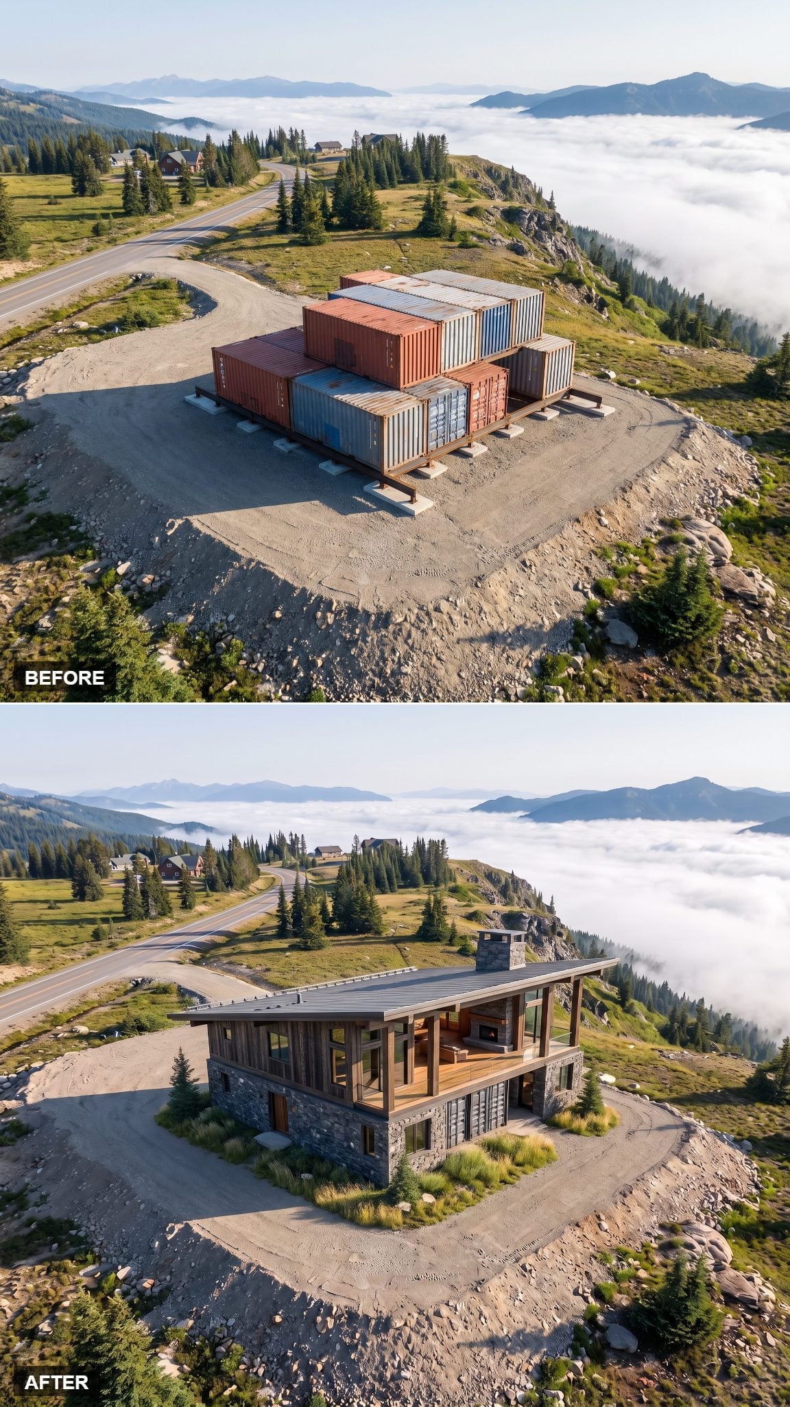 Contemporary alpine chalet concept developed from shipping containers
