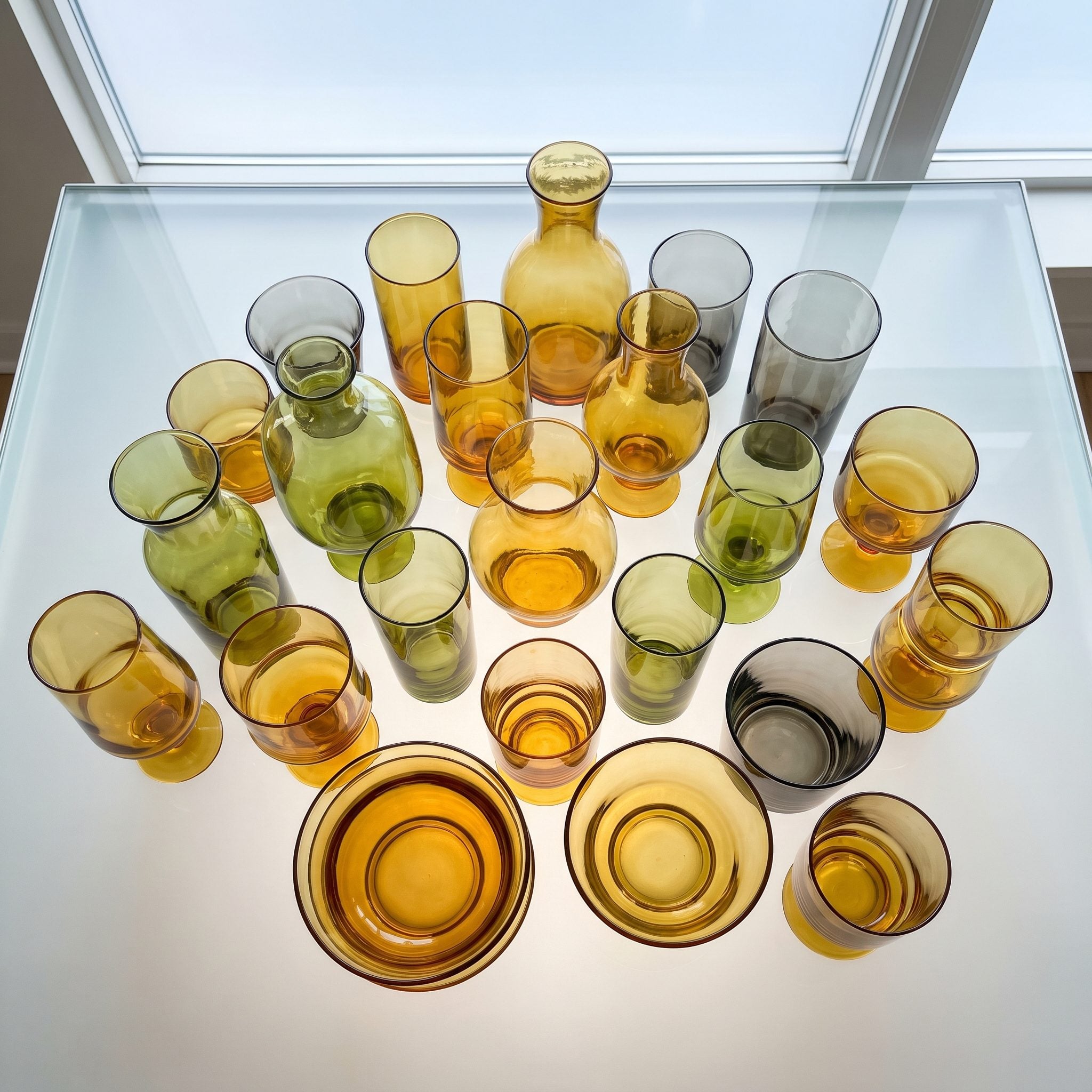 Amber, Avocado, and Smoked-Glass Barware