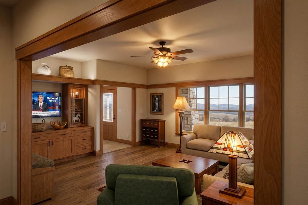 Craftsman Built-Ins and a Stained Glass Lamp That Earns Its Place