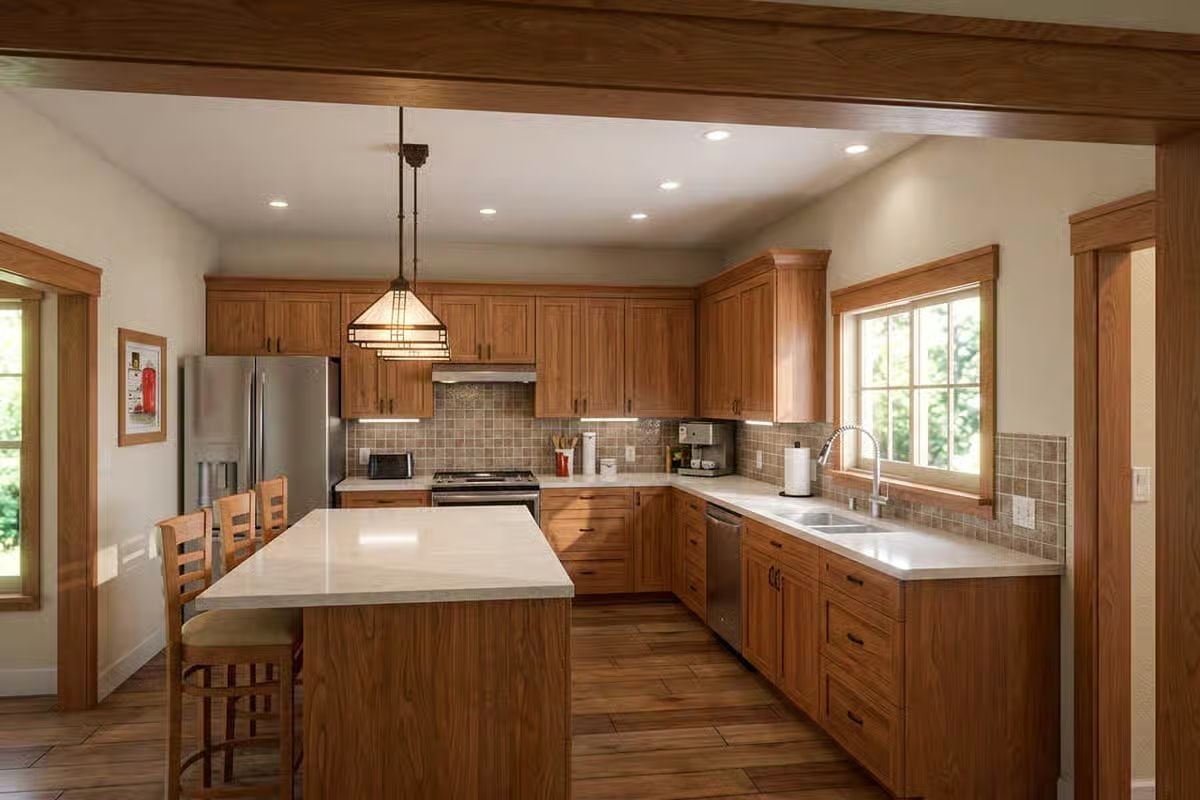 Warm Quartzite Counters and Cherry Cabinets That Actually Earn the Craftsman Label