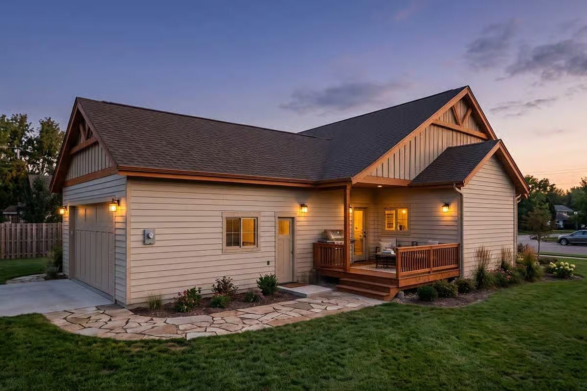 Warm Wood Trim and Porch Lights Make Dusk Feel Like Coming Home