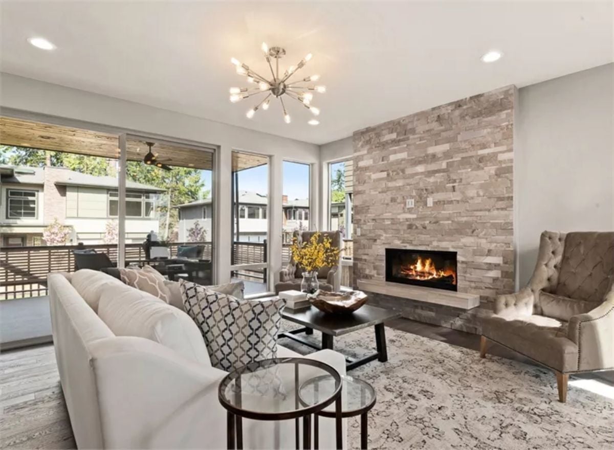 Stacked Stone Fireplace Wall Earns Every Inch of Attention It Gets
