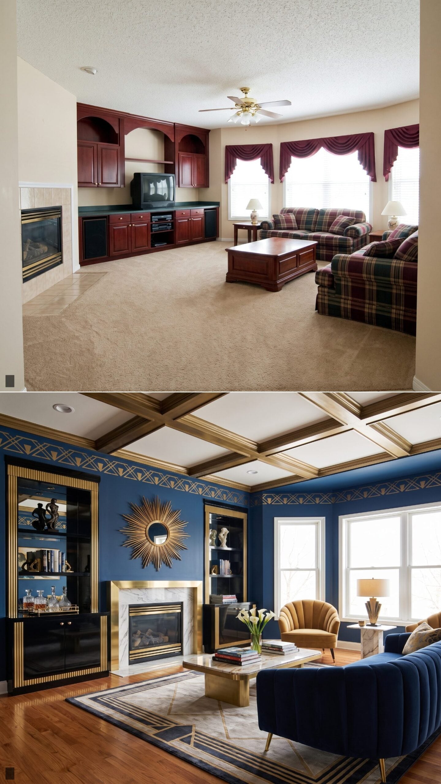Art Deco Glamour in Sapphire, Gold, and Black Lacquer