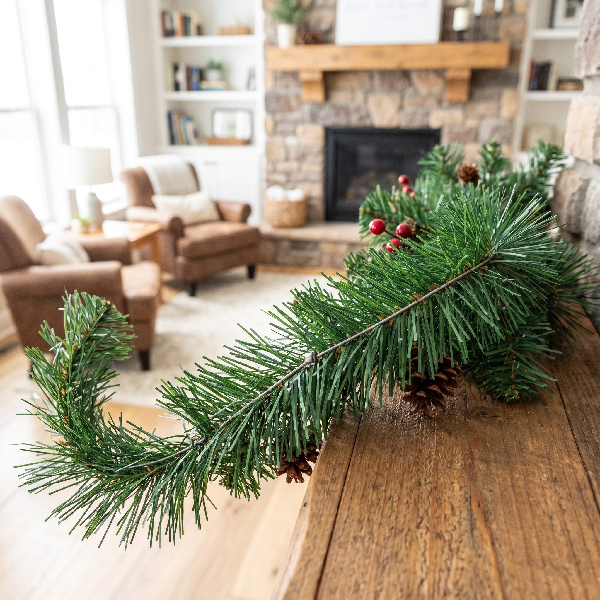 Artificial Garland Draped Across the Mantel