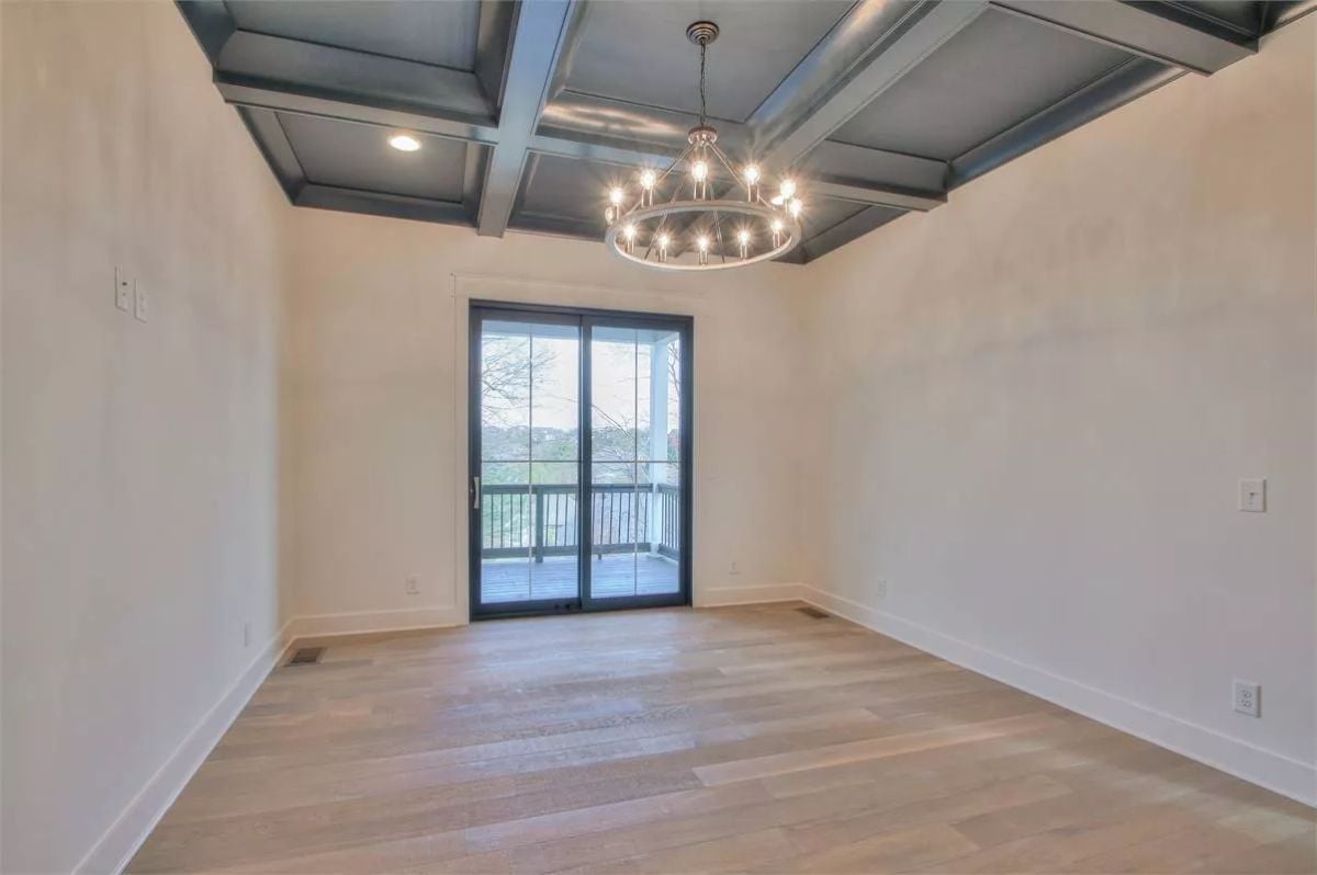 Coffered Ceiling in Dark Blue That Pulls the Whole Room Together