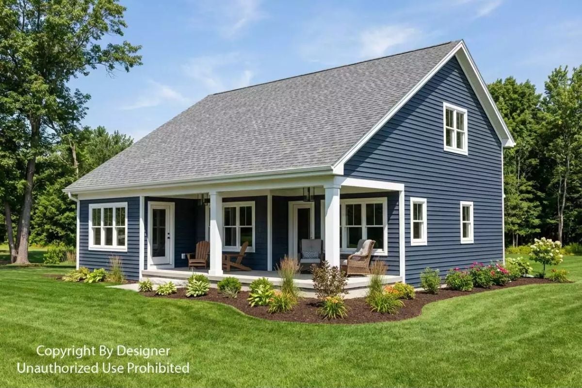 Blue Lap Siding and a Covered Porch That Actually Has Room to Sit
