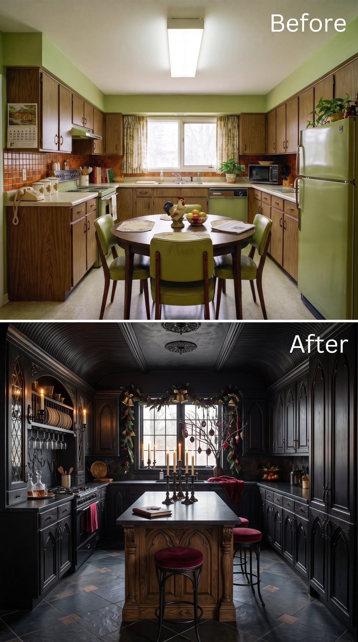 Gothic Arch Cabinetry, Slate Floors, and Candlelight That Actually Does the Work