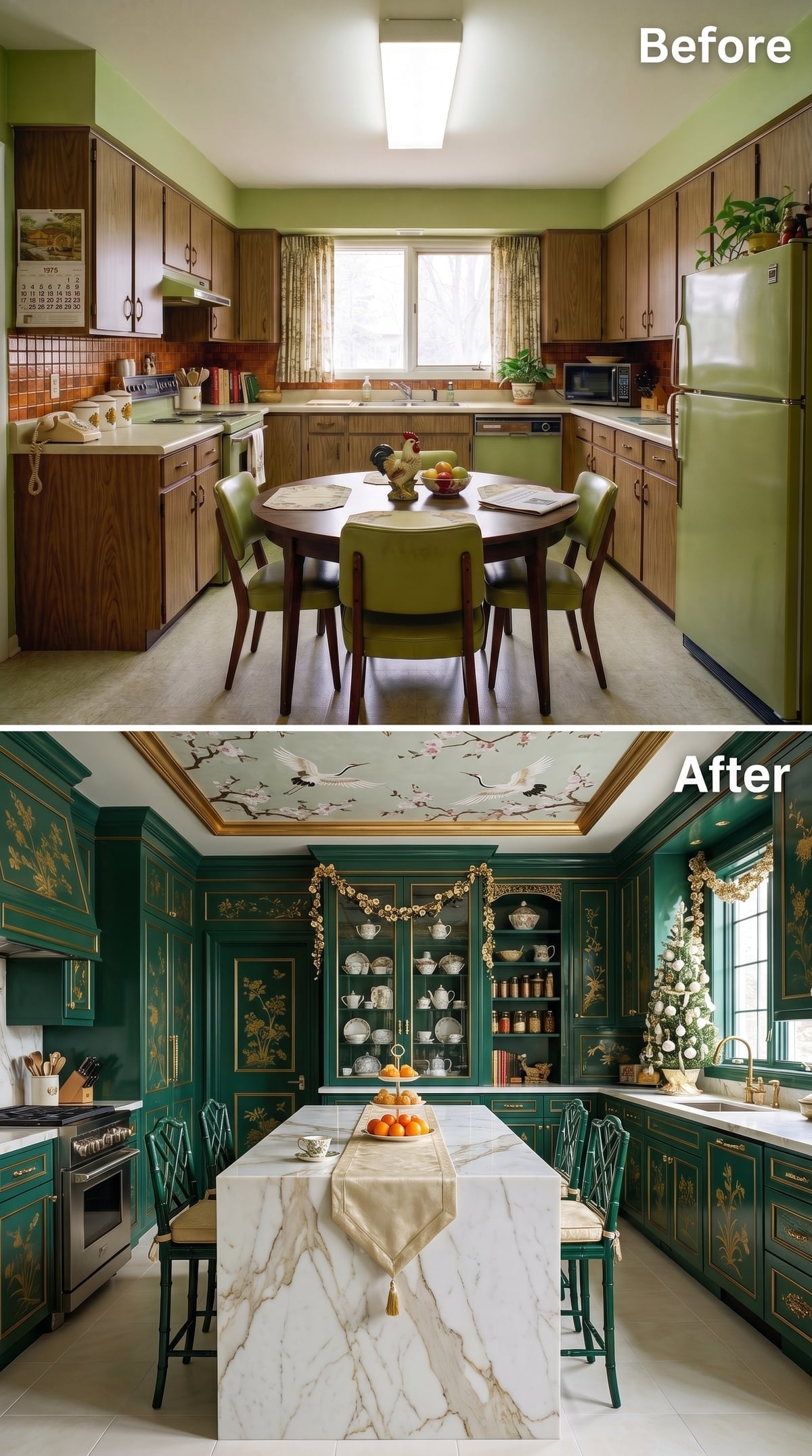 Hunter Green Lacquer, Gold Chinoiserie, and a Painted Ceiling That Justifies Everything