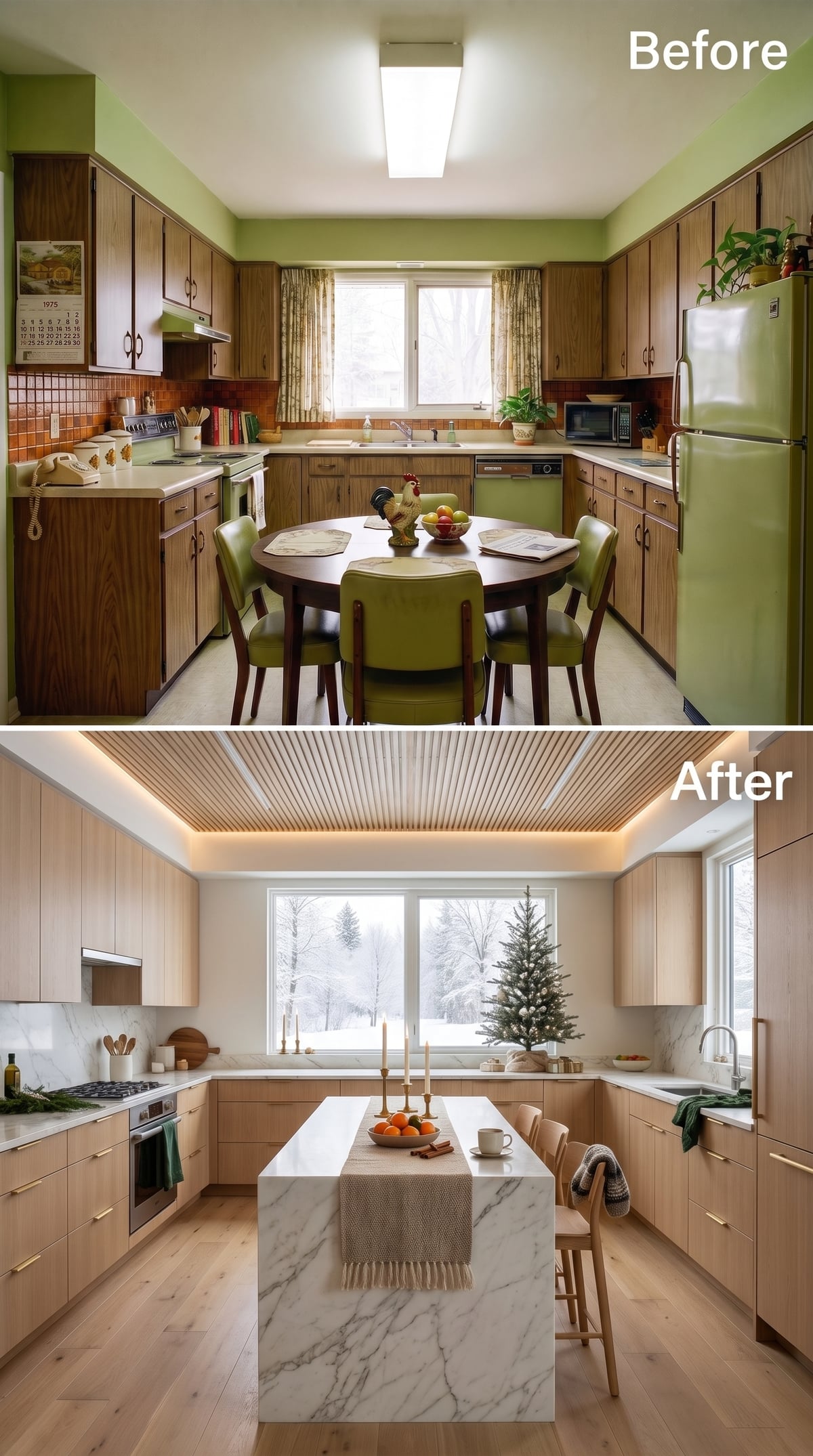 Light Oak, Marble Islands, and a Slatted Ceiling That Changes Everything