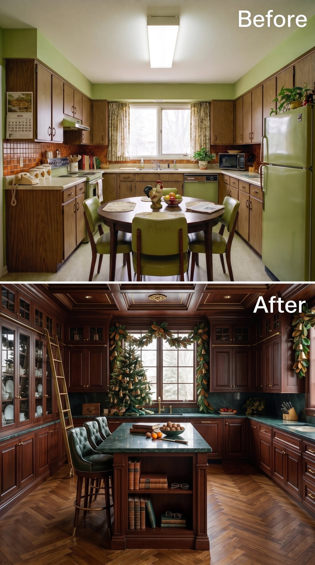 Mahogany Cabinets, Green Marble, and a Christmas Tree That Actually Belongs Here