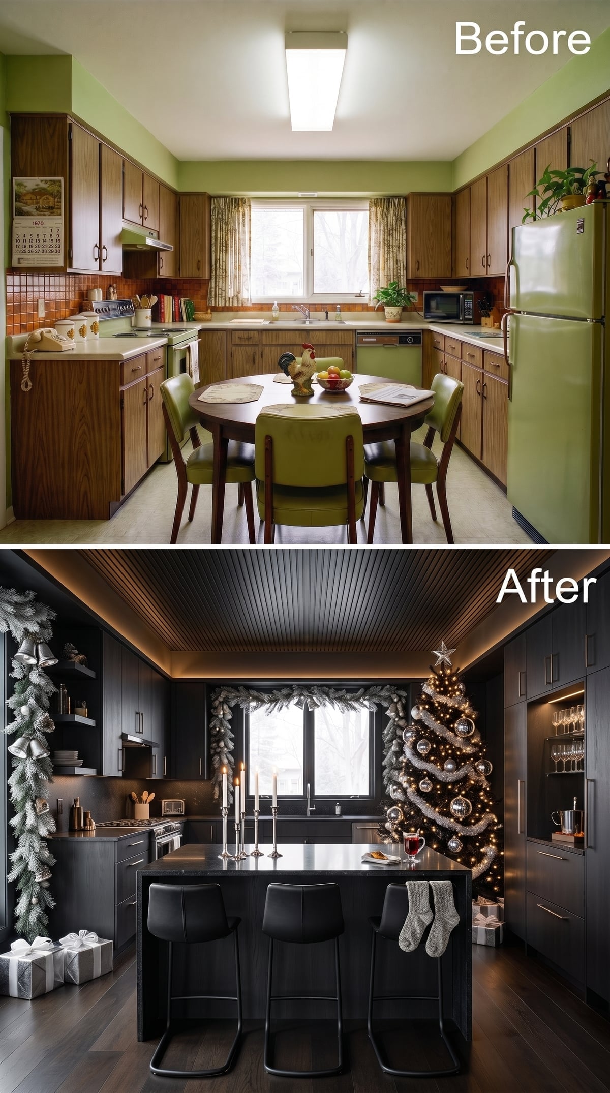 Matte Black, Slatted Wood Ceilings, and a Christmas Tree That Owns the Room