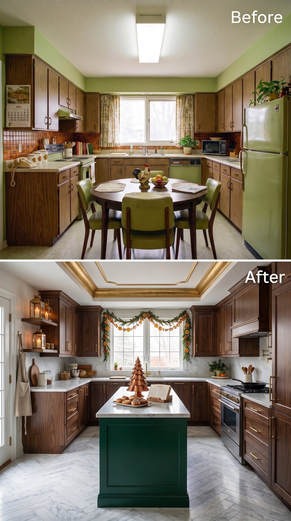 Walnut Cabinets, a Forest-Green Island, and Gold Hardware That Earns Every Penny