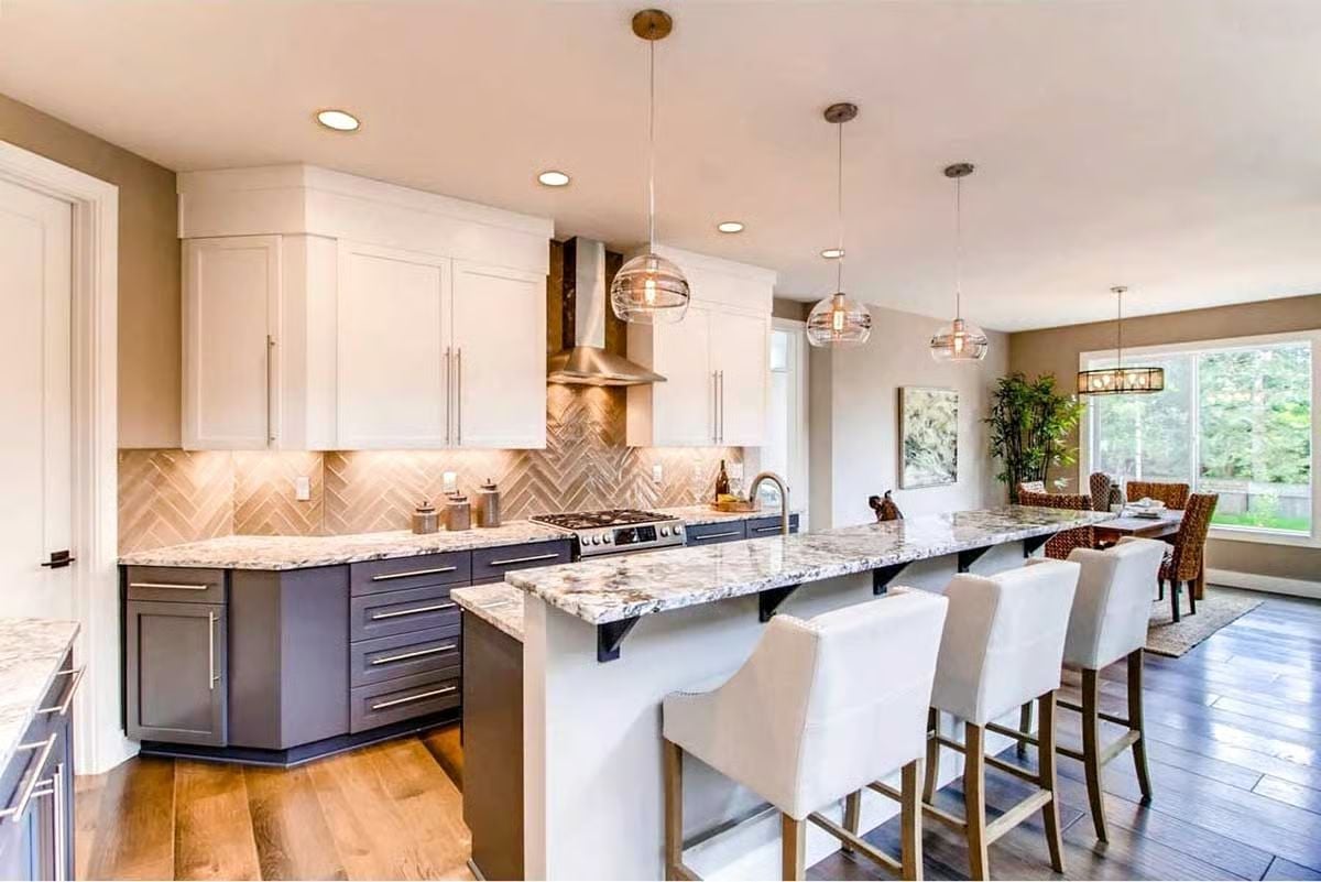 Herringbone Backsplash and a Kitchen Island Built for Lingering