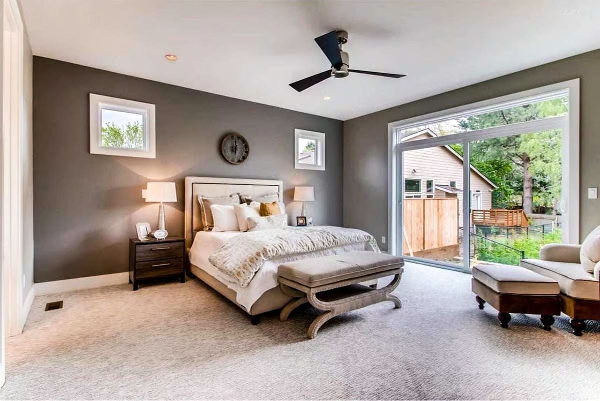Sliding Glass Doors and a Bench at the Foot of the Bed That Earns Its Place
