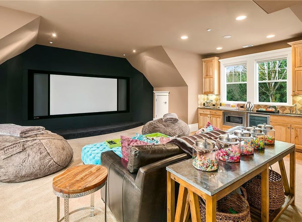 Candy Jars on the Counter, Bean Bags on the Floor, and a Screen Worth the Wall