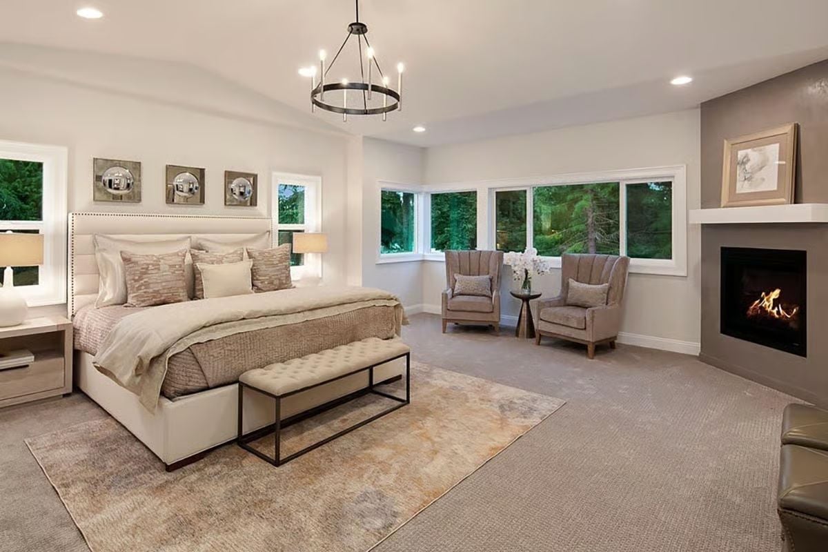 Fireplace on One Wall, Forest Views on the Other, and Zero Wasted Space Between