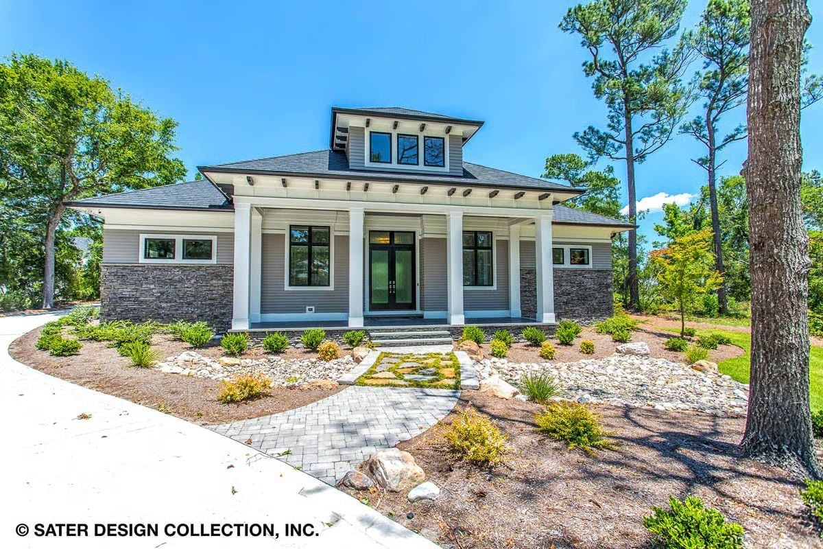 Stacked Stone Base, Hip Roof, and Columns That Mean Business