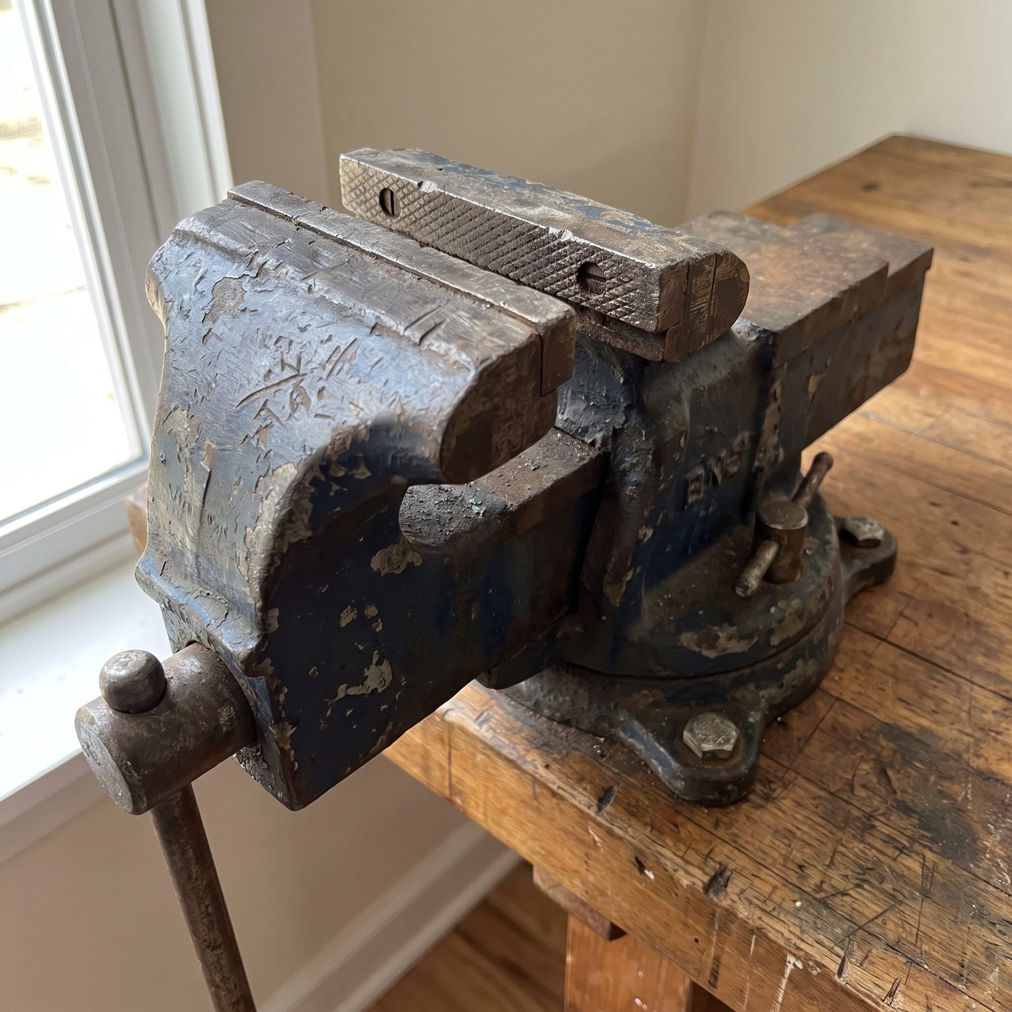 The Bench Vise Bolted Permanently to One Corner: About $18 to $30