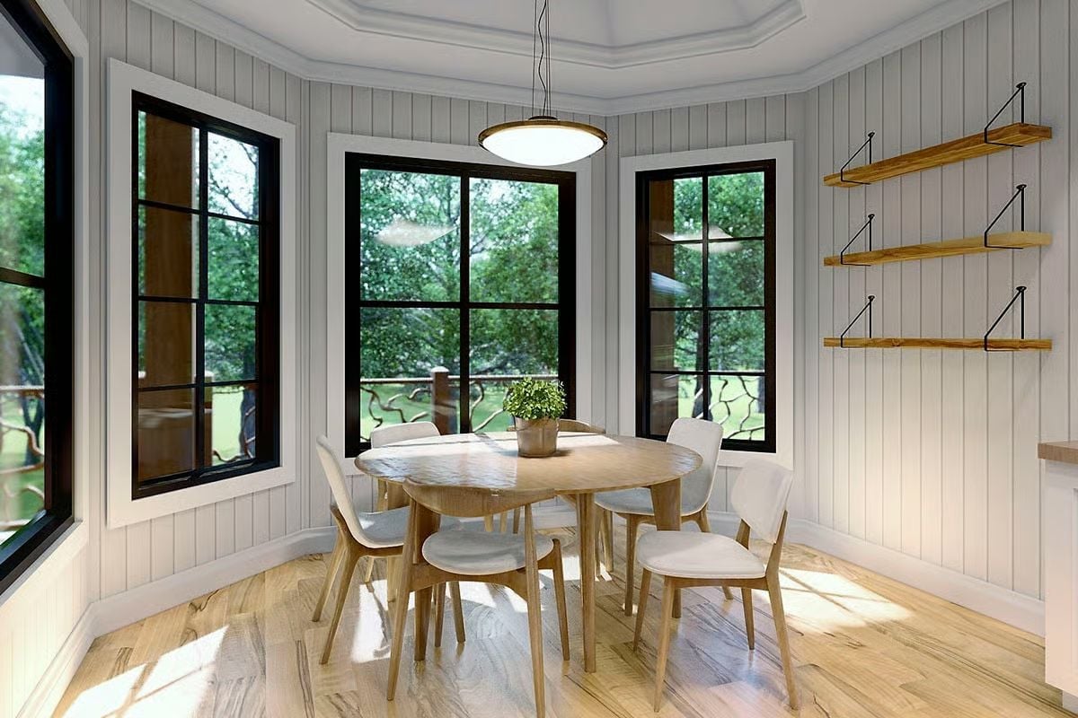 Octagonal Breakfast Nook With Black-Frame Windows That Actually Earn Their Keep