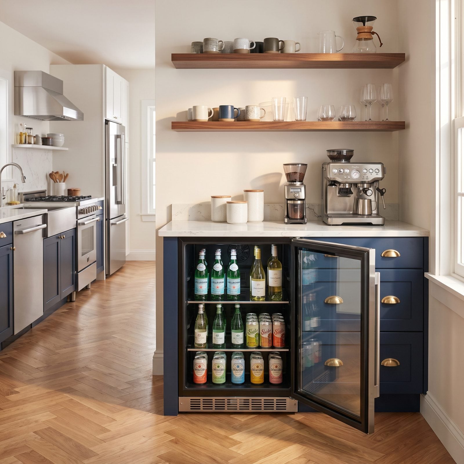 A Beverage Refrigerator Outside the Primary Cooking Area