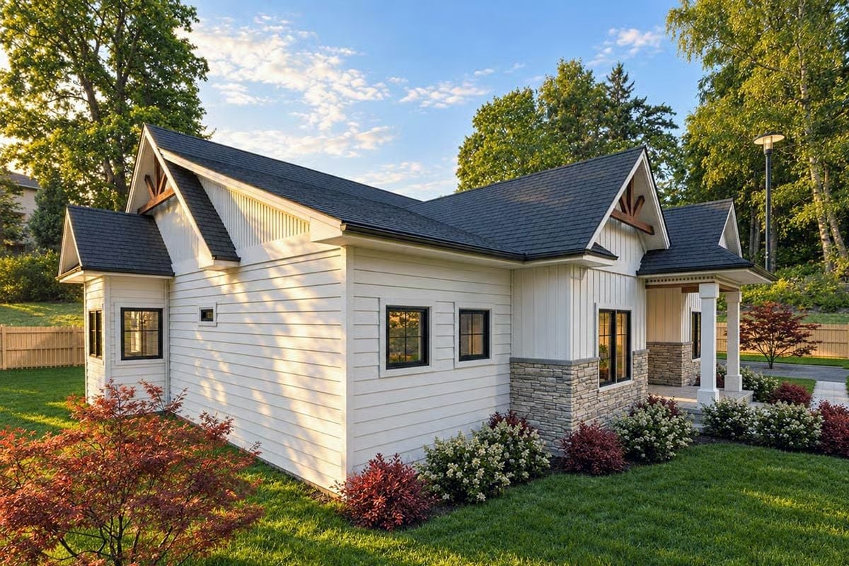 Board-and-Batten Meets Stone Base on a Corner That Earns a Second Look