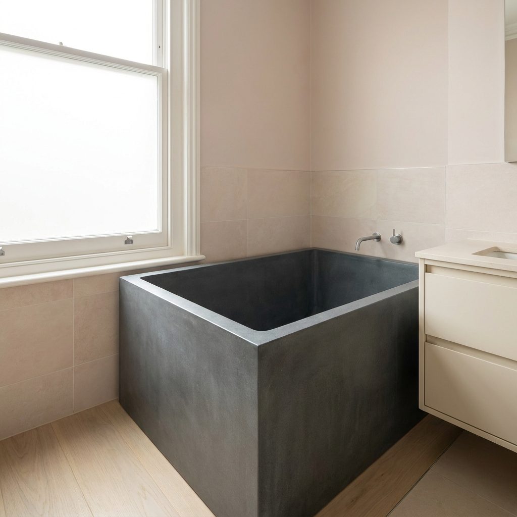 The Big Sharp-Cornered Rectangle Bullying a Soft Little Bathroom