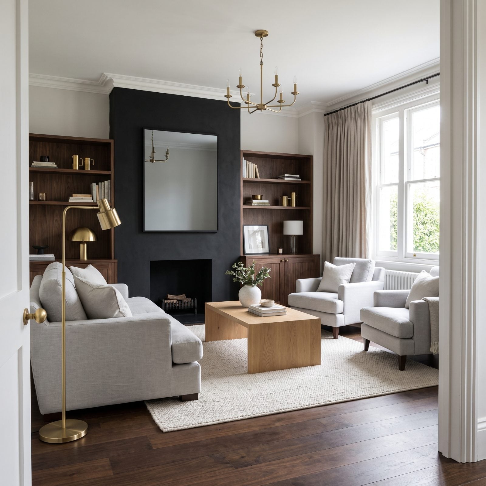 The Black-Framed Mirror Lost Against a Black Chimney Breast