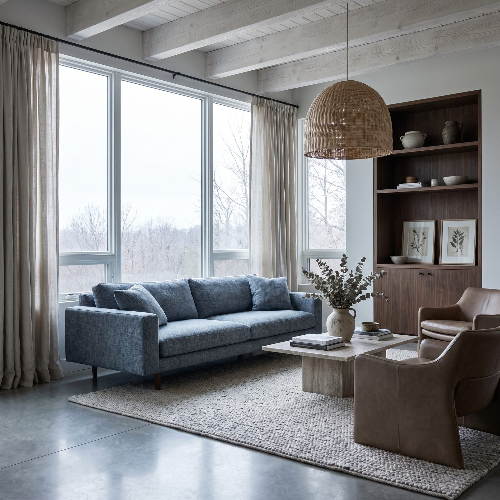 A Blue-Gray Sofa in a North-Facing Living Room