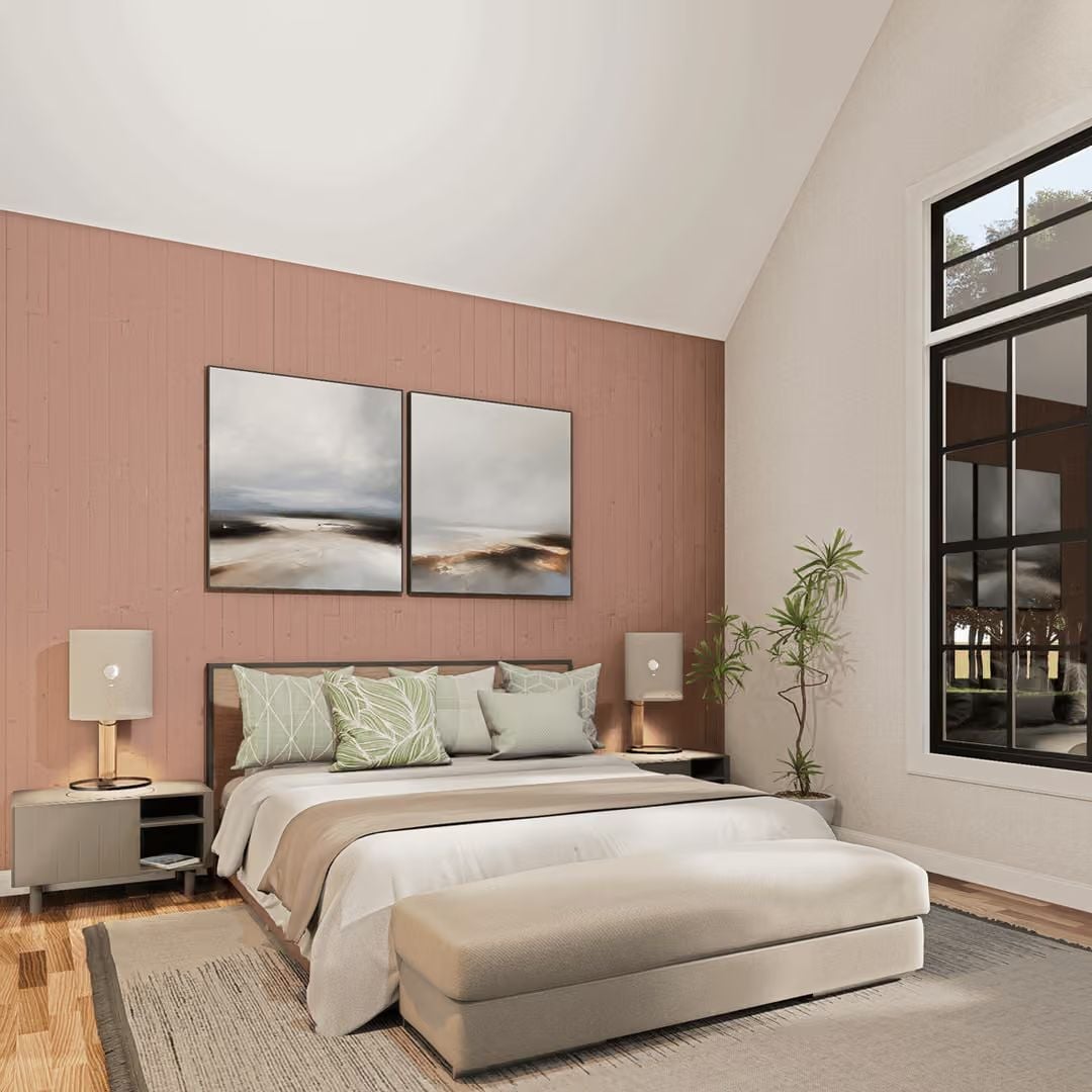 Dusty Rose Shiplap and Green Pillows That Somehow Make Perfect Sense