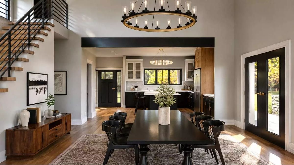 Circular Chandelier Does the Heavy Lifting in a Room That Could've Gone Either Way