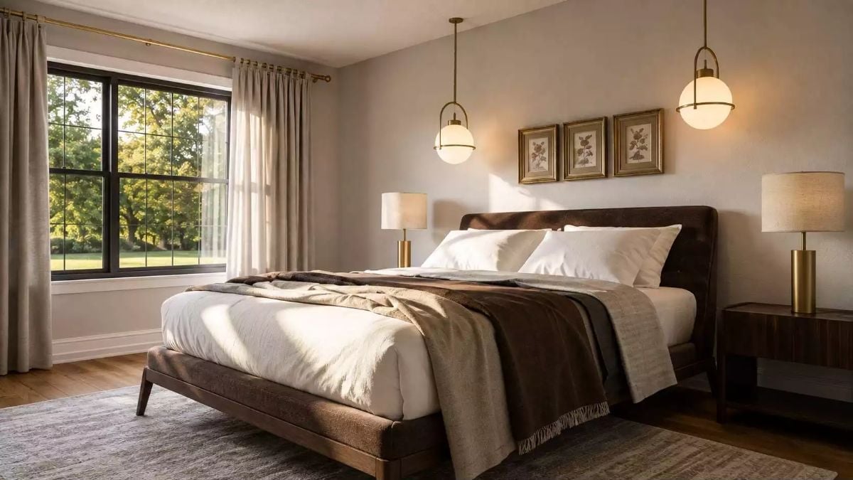 Pendant Lighting Over a Bed Is a Commitment, and This Room Commits Fully