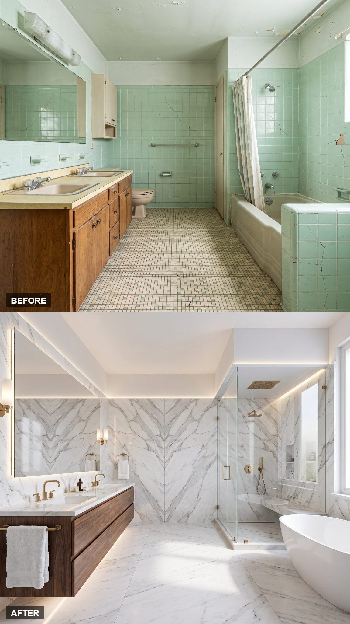 Bookmatched Marble Turns It Into a Five-Star Hotel Bath