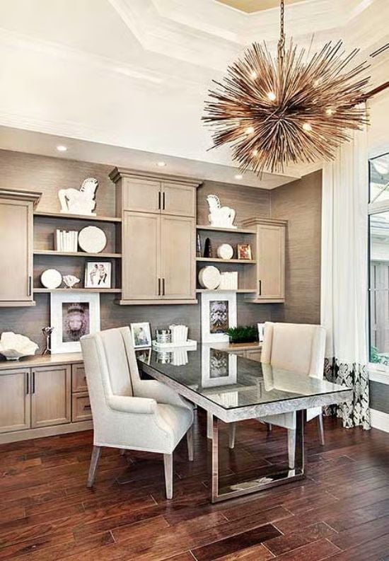 Sputnik Chandelier and Glass-Top Desk Make a Home Office Feel Worth Sitting In