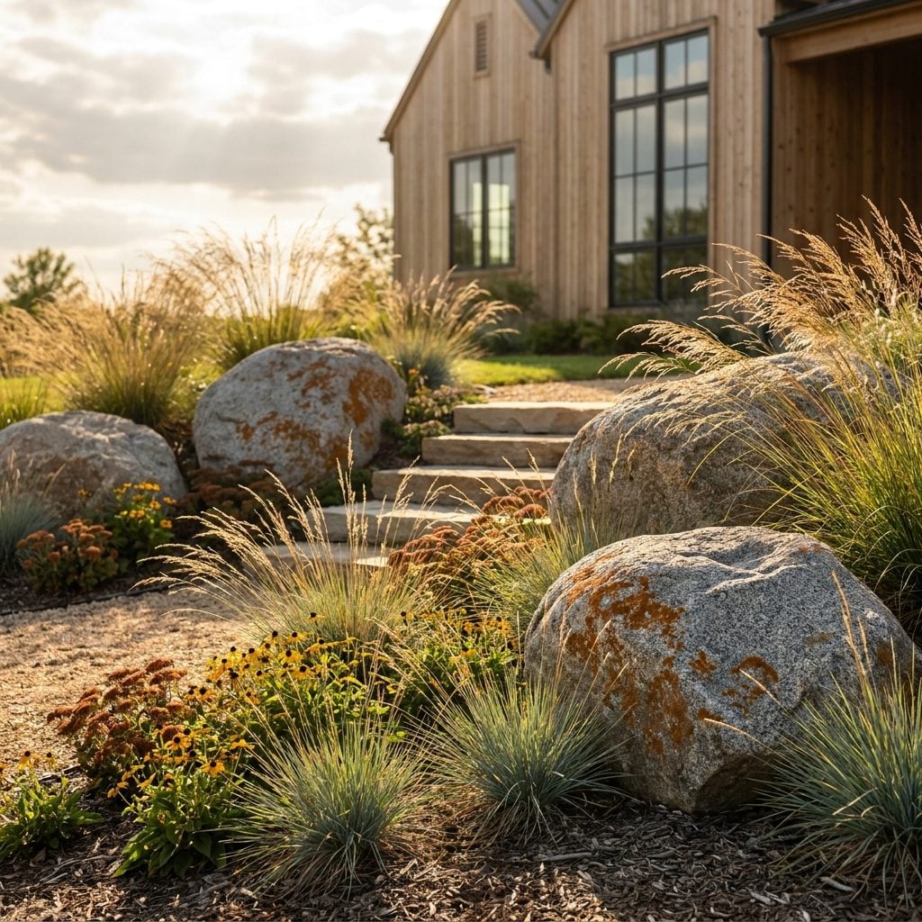 Boulders and Grasses Making a Slope Look Intentional