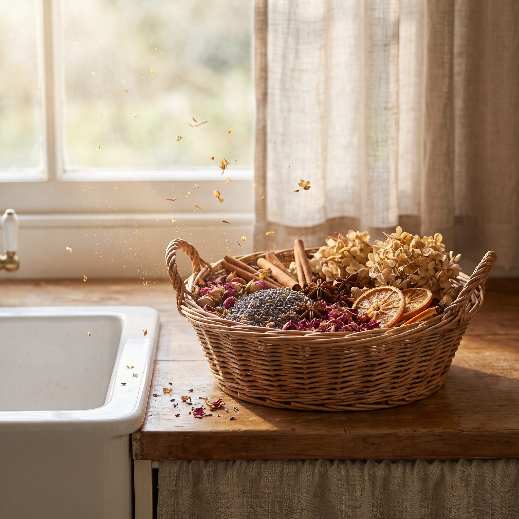 A Bowl or Basket of Potpourri Perfuming the Air Near the Sink
