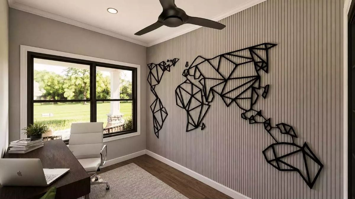 Geometric World Map Wall Art That Actually Earns Its Place in a Home Office