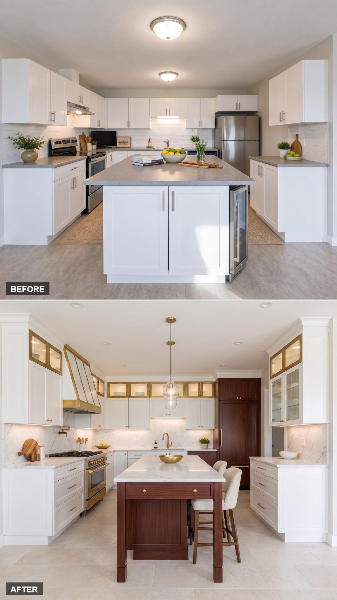 Brass-Framed Glass and a Luminous Marble Top