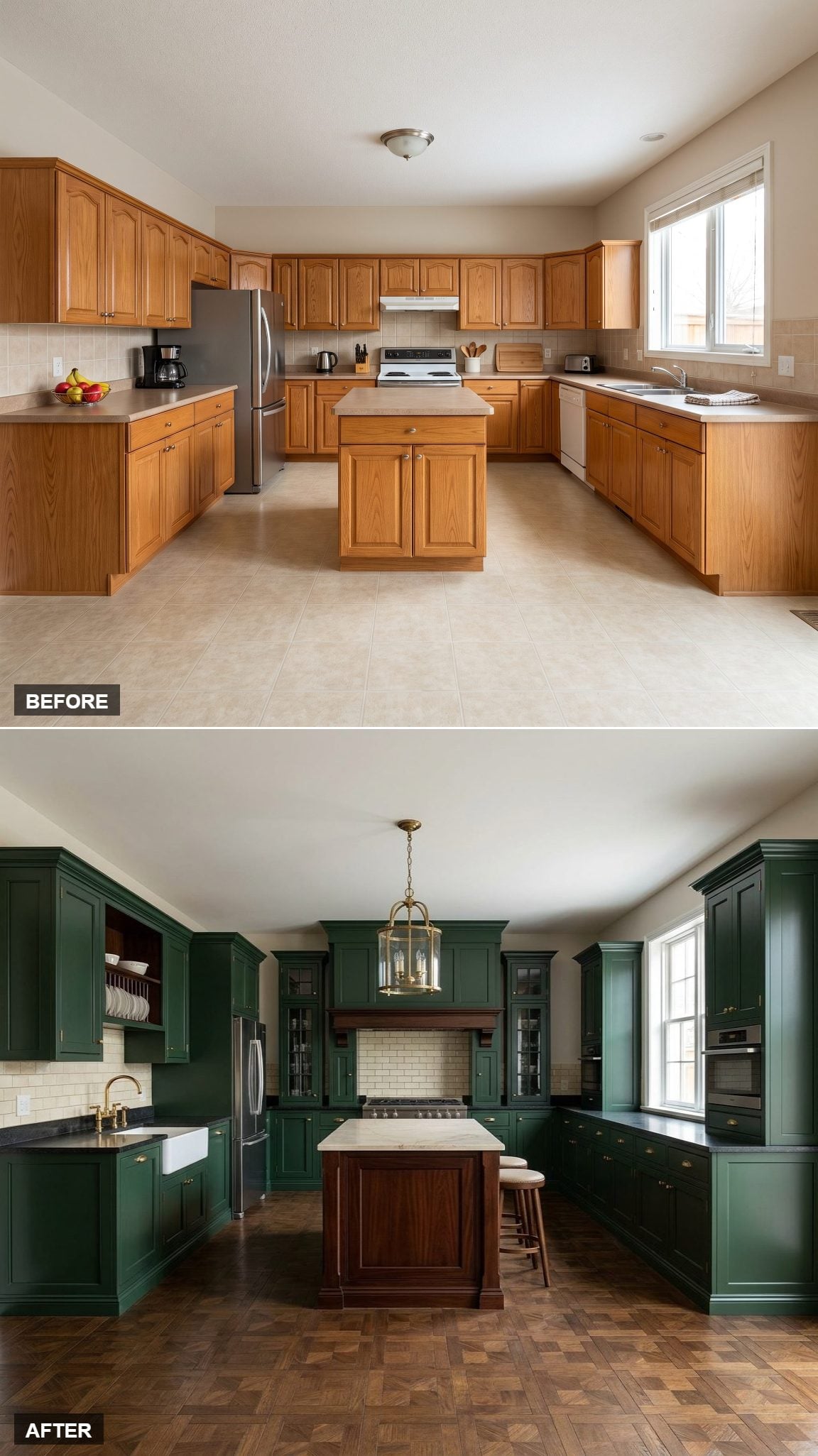British Racing Green Inset Cabinetry with Black Granite and a Grand Central Range Axis