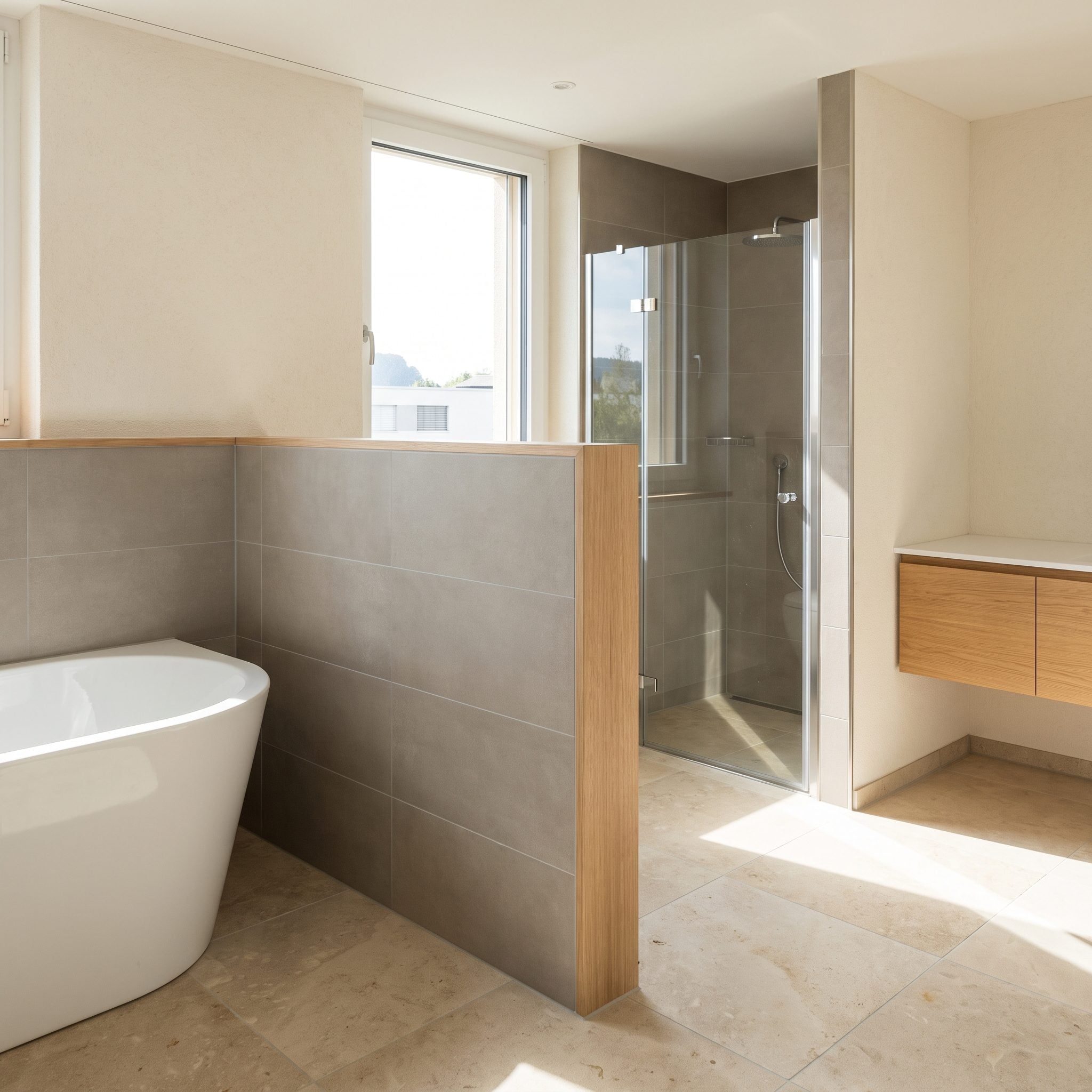 Build a Half Wall Between the Tub and Shower for Privacy and Plumbing