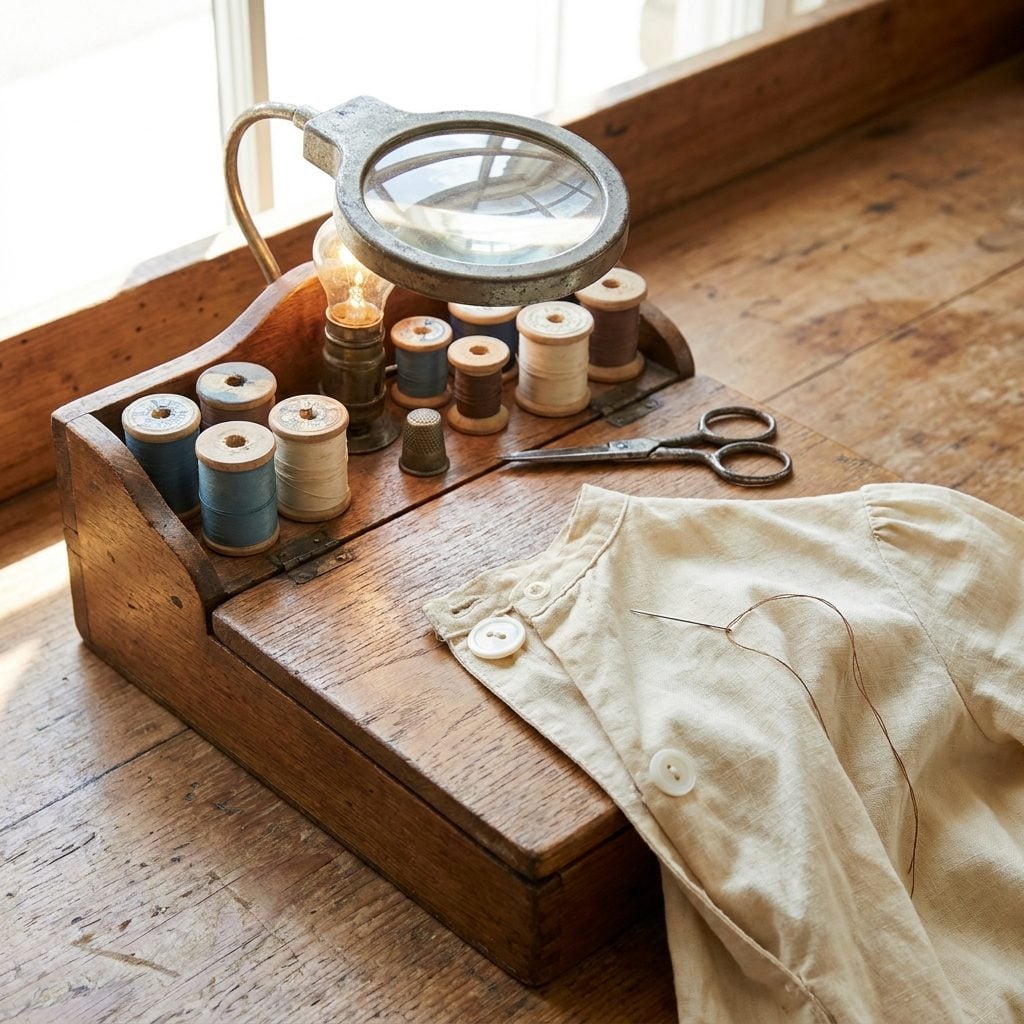 The Built-In Mending Station for Repairing Clothes Before They Went Back Upstairs