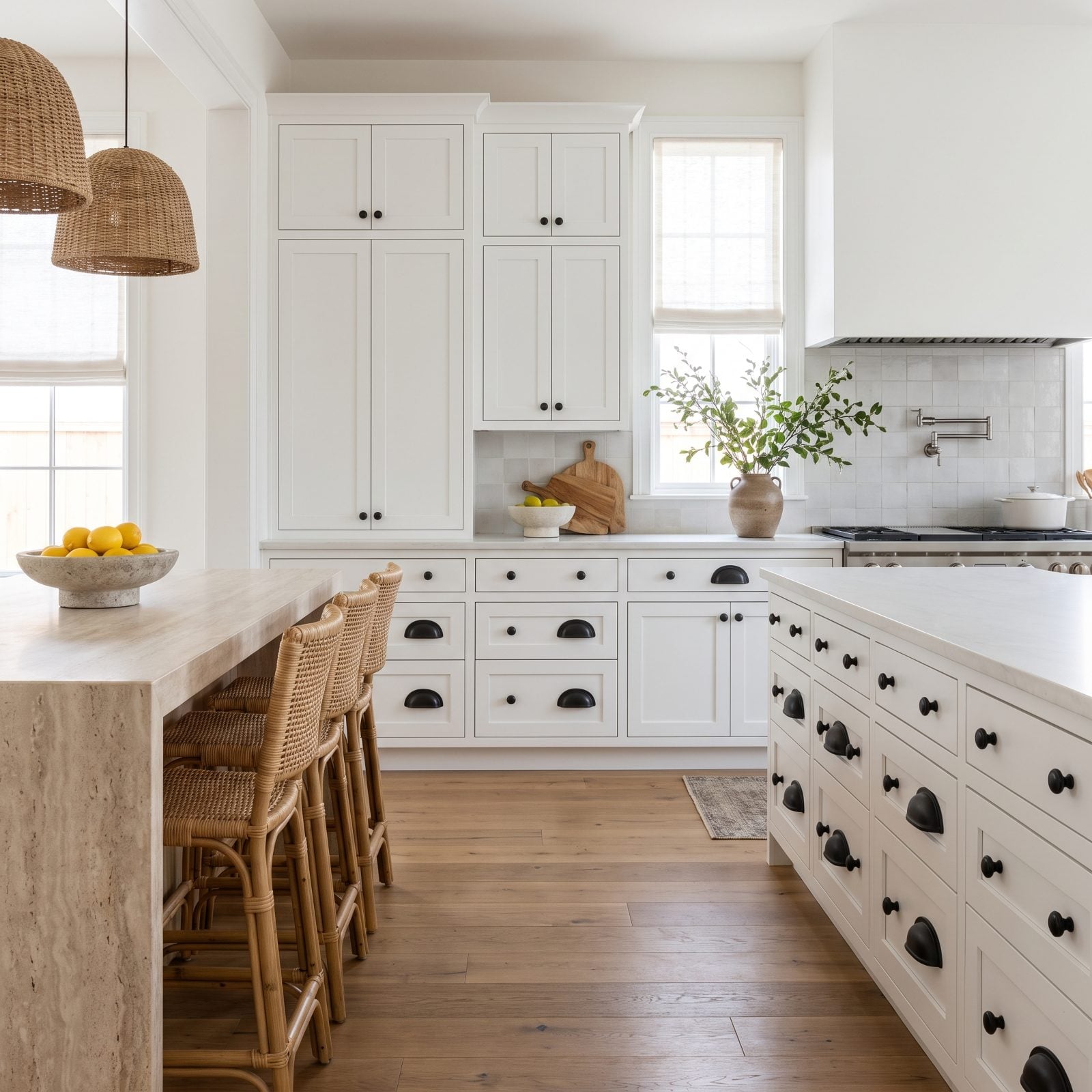 Bulky Black Hardware Turning White Cabinets Into Polka-Dot Clutter