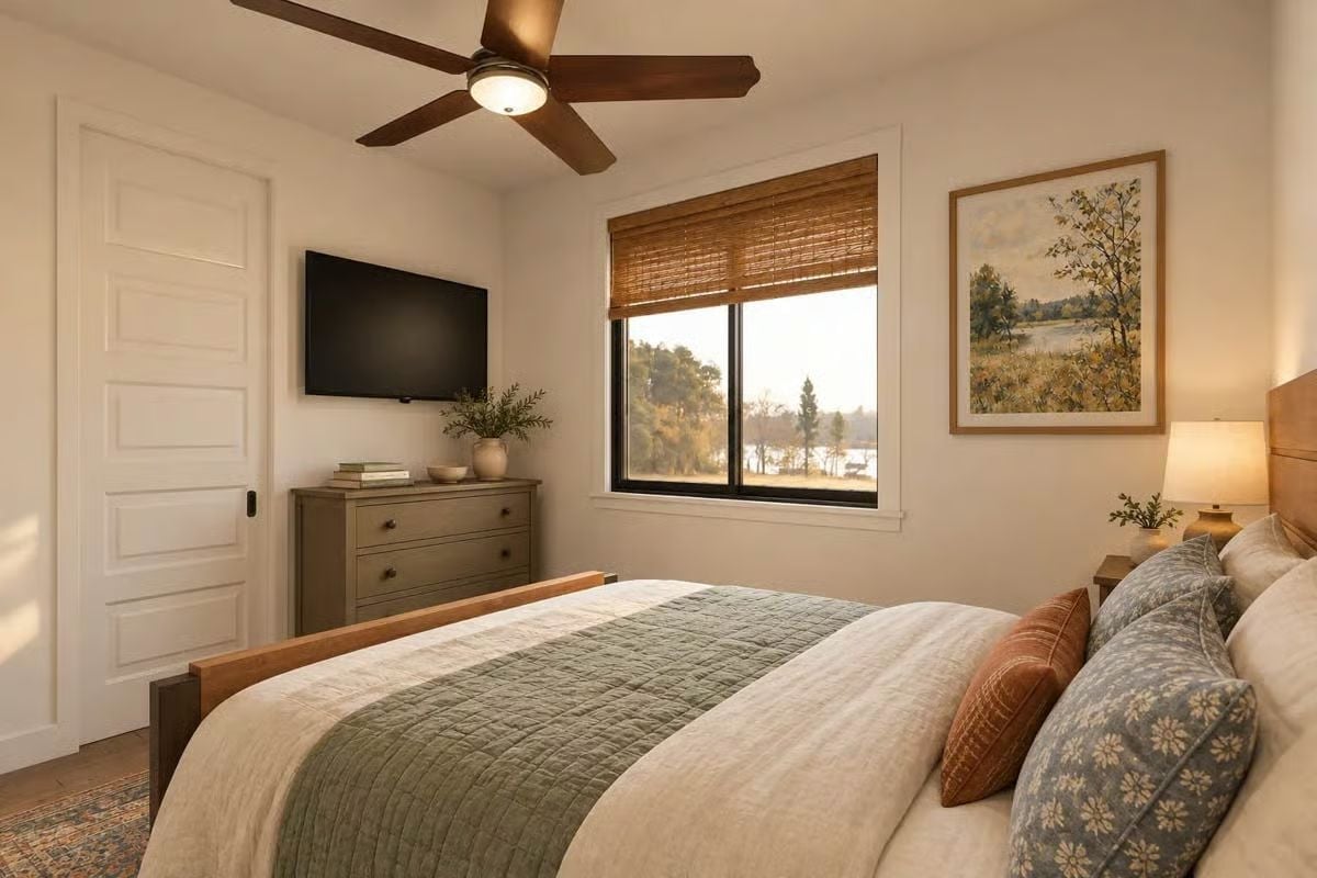 Bamboo Shades, a Sage Dresser, and Views Worth Waking Up For