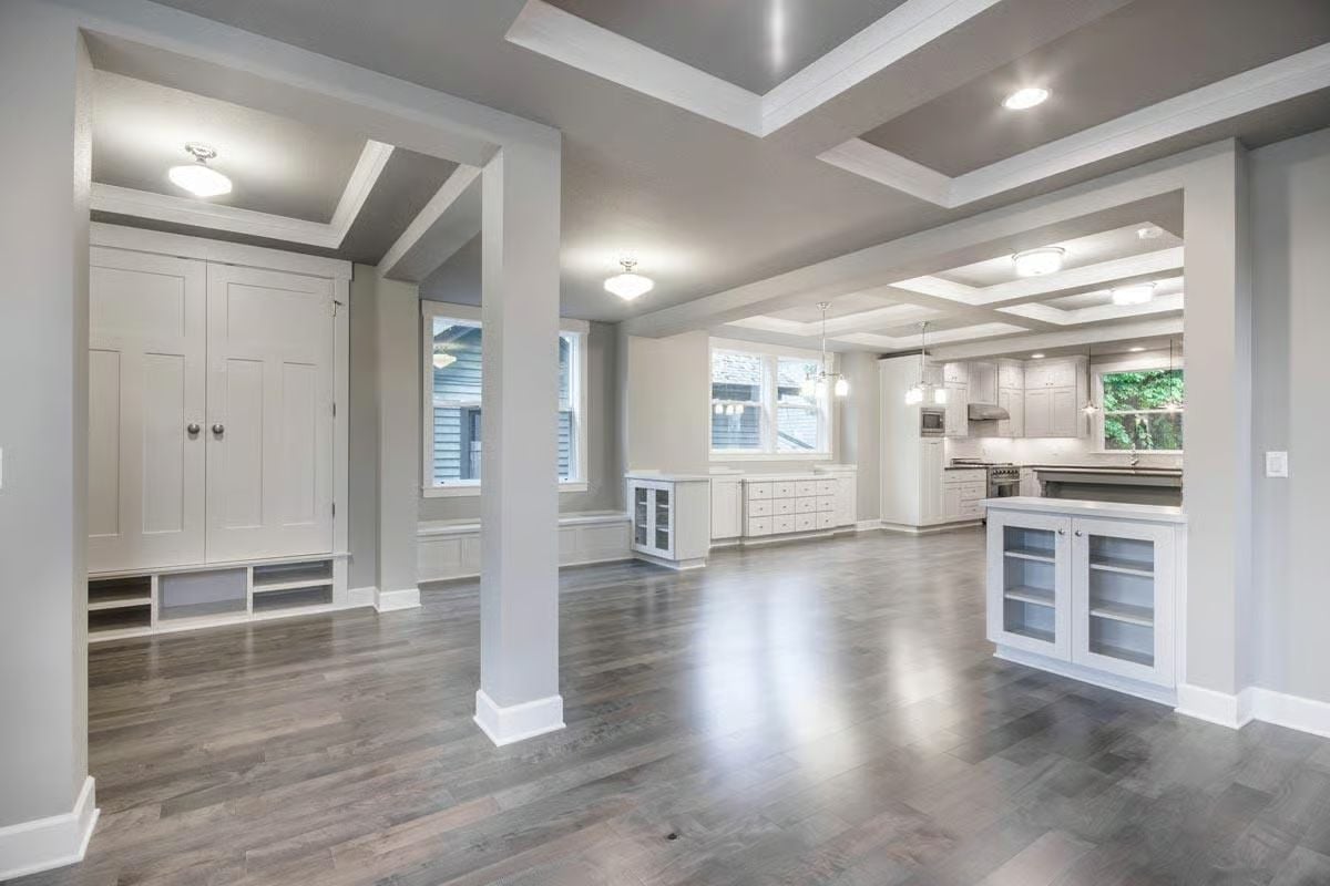 Coffered Ceilings and Structural Columns That Earn Their Keep in an Open Plan