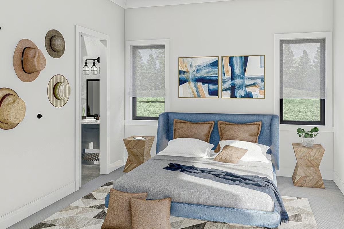 Hat Collection as Wall Art, Blue Upholstered Bed That Actually Earns the Spotlight