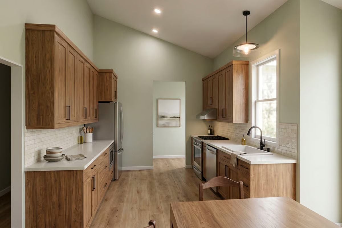 Sage Walls and Walnut Cabinets That Actually Belong Together
