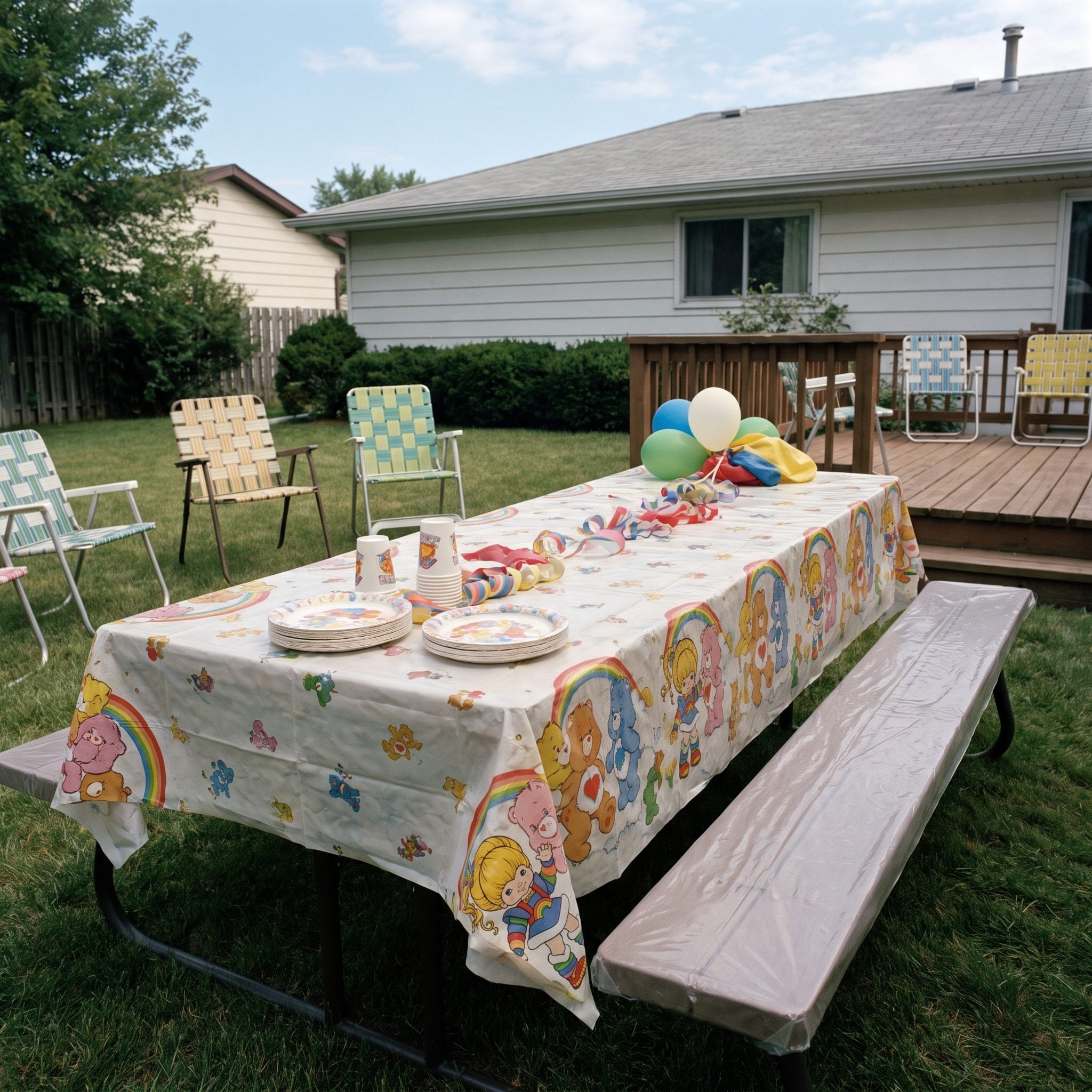 Cartoon-character paper birthday tablecloth costing $1.50 to $3