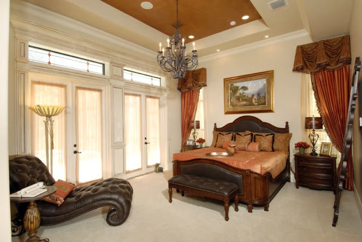 Tufted Leather and Copper Silk in a Bedroom That Knows Exactly What It Is