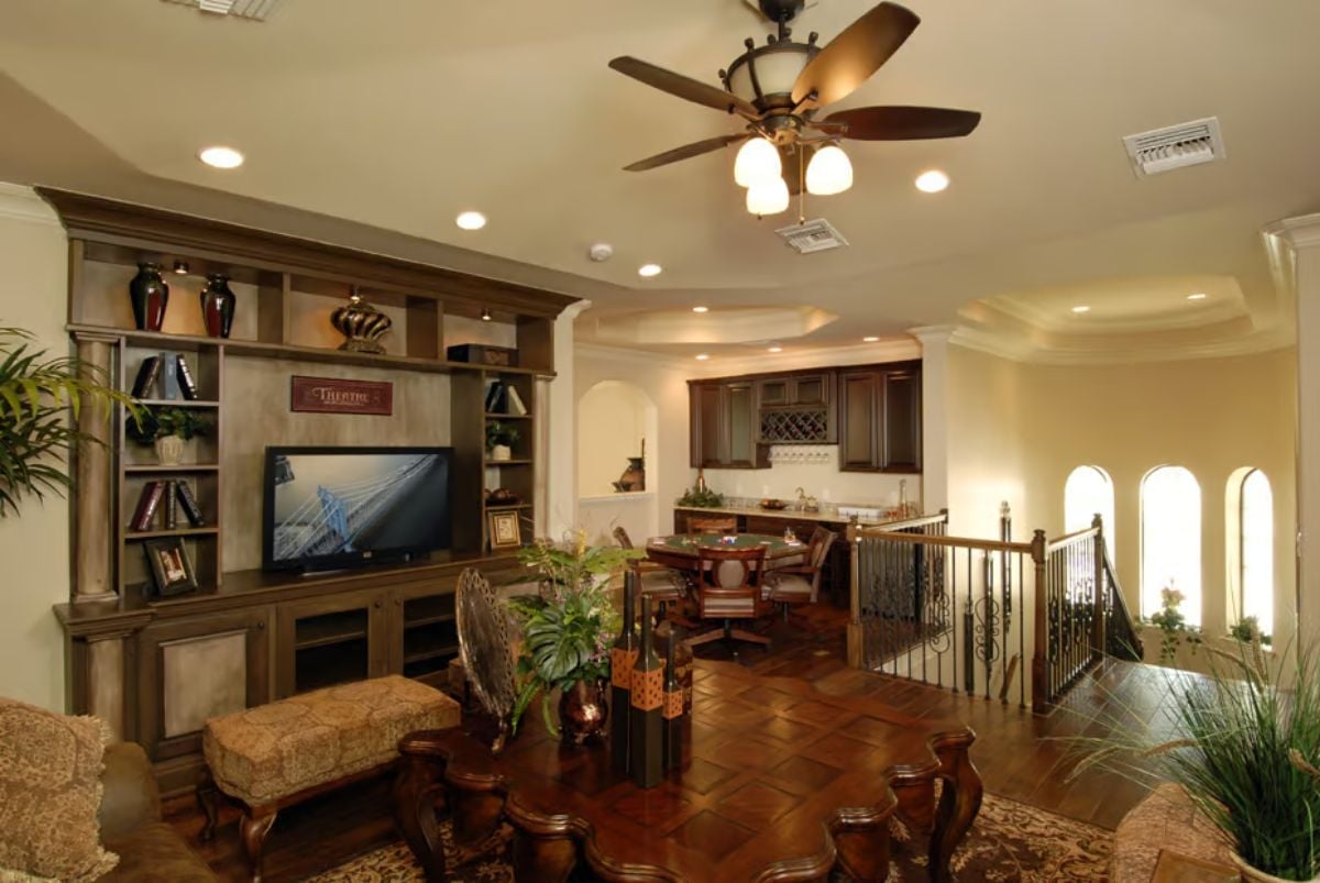 Upstairs Game Room Where the Built-Ins and Bar Actually Pull Their Weight