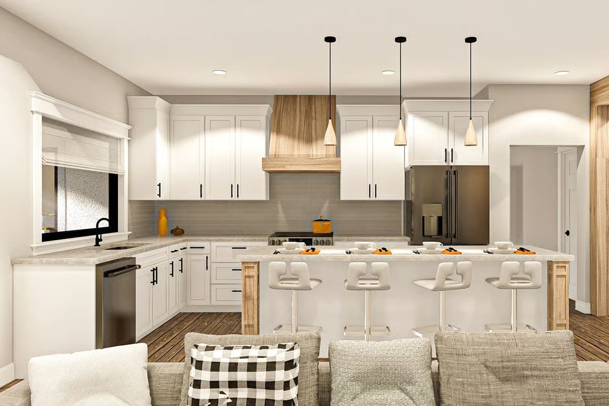 White Shaker Cabinets, a Wood Hood, and an Island That Seats the Whole Crew